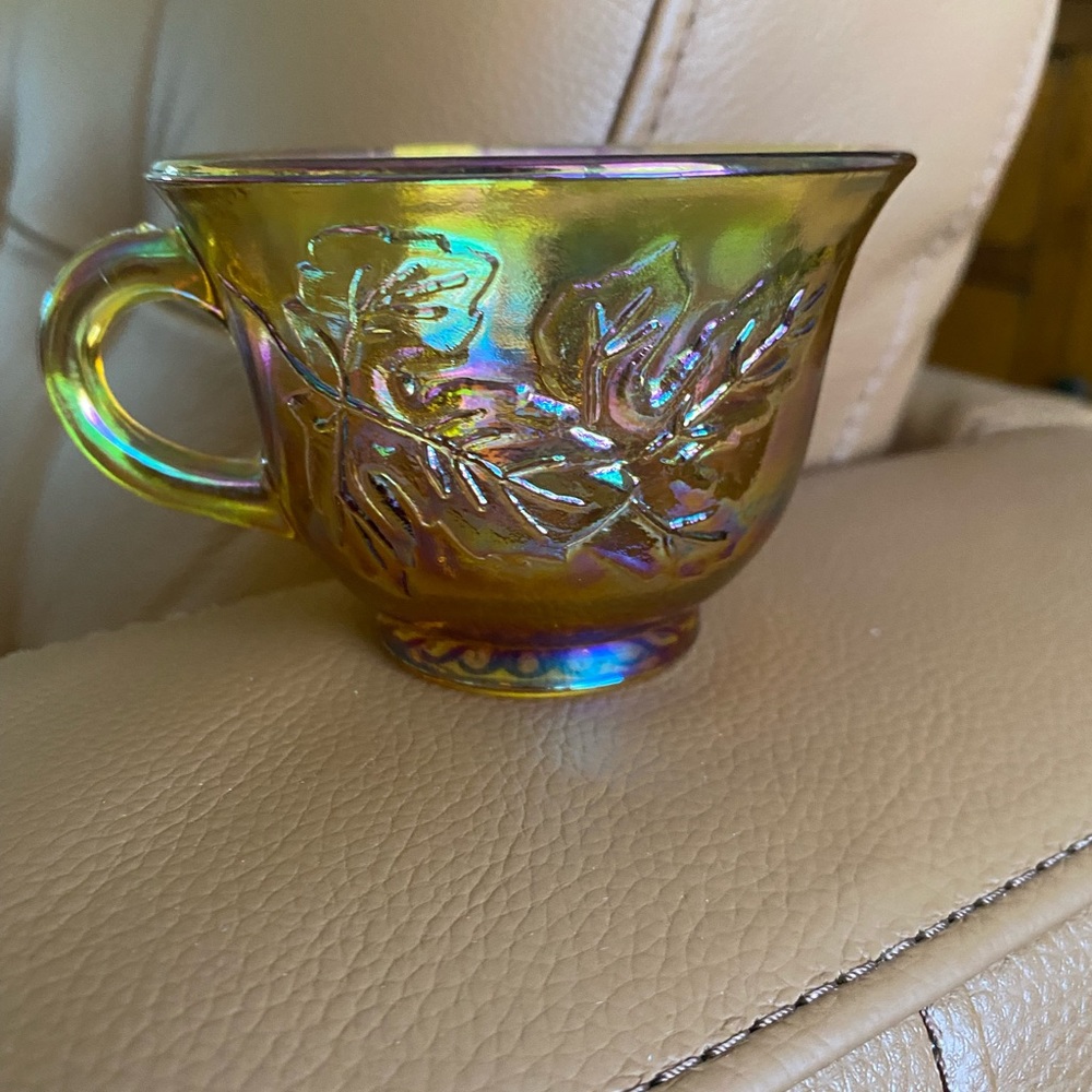 Carnival Glass Amber Iridescent Glass teacups punch cups